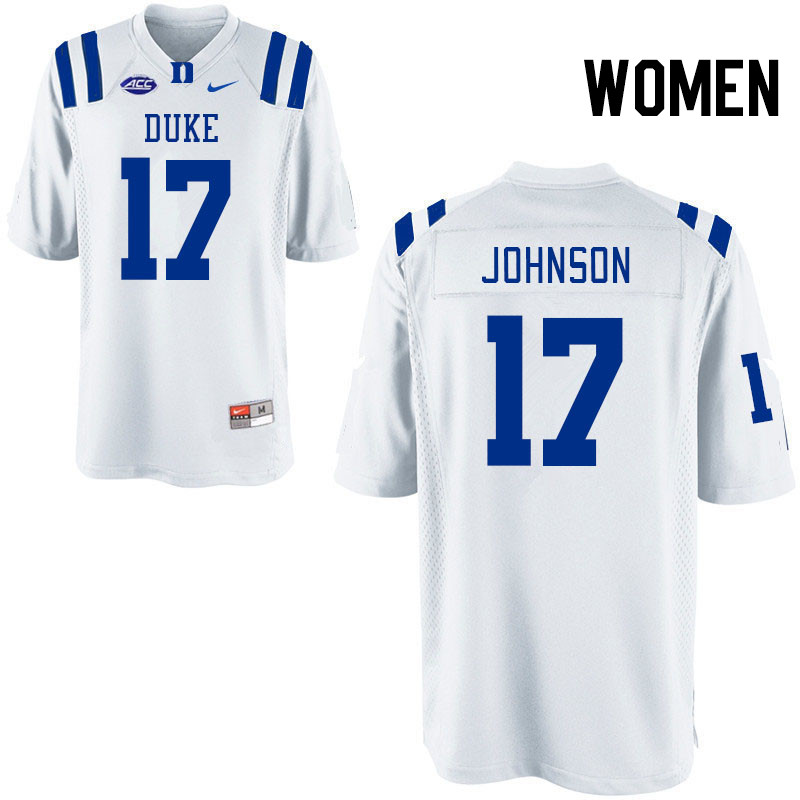 Women #17 Kendall Johnson Duke Blue Devils College Football Jerseys Stitched Sale-White - Click Image to Close